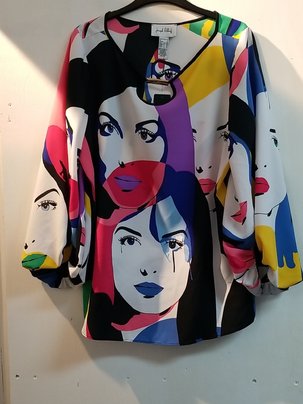 Joseph Ribkoff Multi-Color Pop Art Face Print Blouse